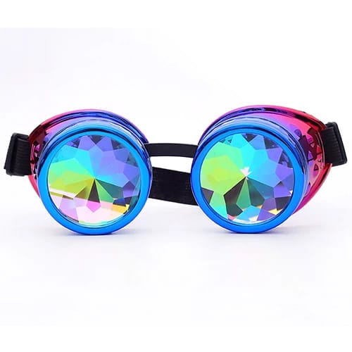 Kaleidoscope Crystal Rainbow Goggles - Blue Purple frame front view | Ravers Co