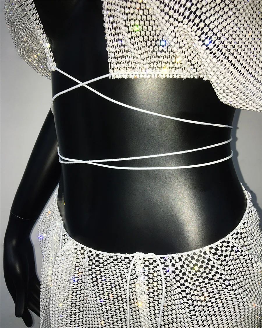 White Rhinestone Rave Set - back view with adjustable straps | Ravers Co
