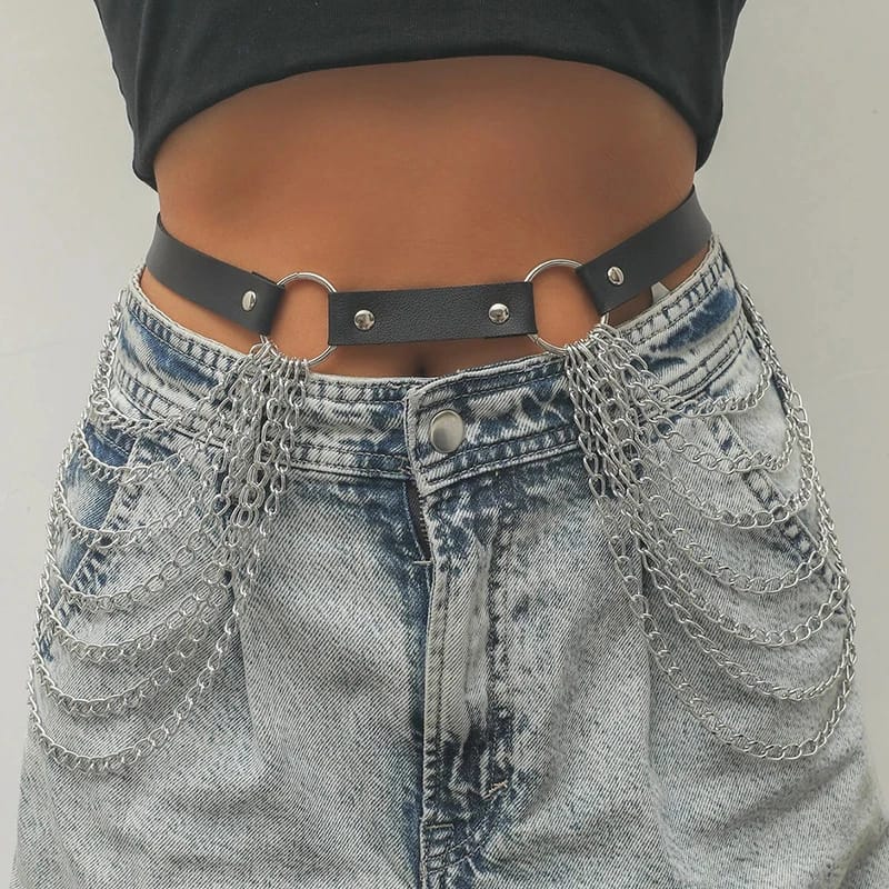 Flat lay of the 4 Ring Rave Chain Belt on a white background | Ravers Co