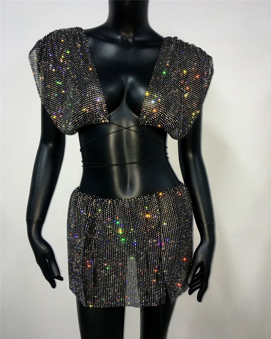 Model wearing the Black Rhinestone Rave Set dancing | Ravers Co