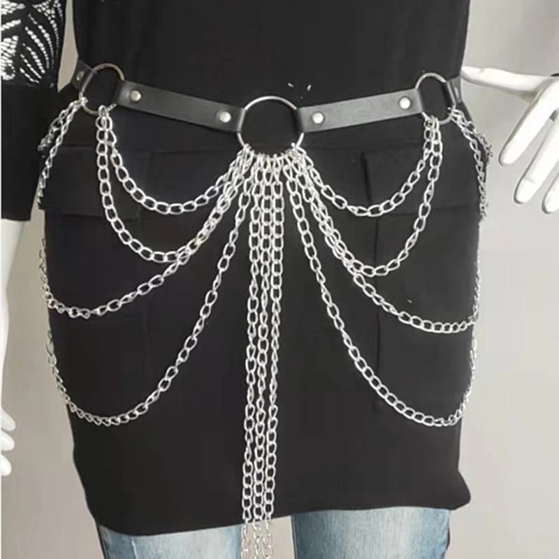 Rave Chain Belt styled with black jeans for a goth look | Ravers Co