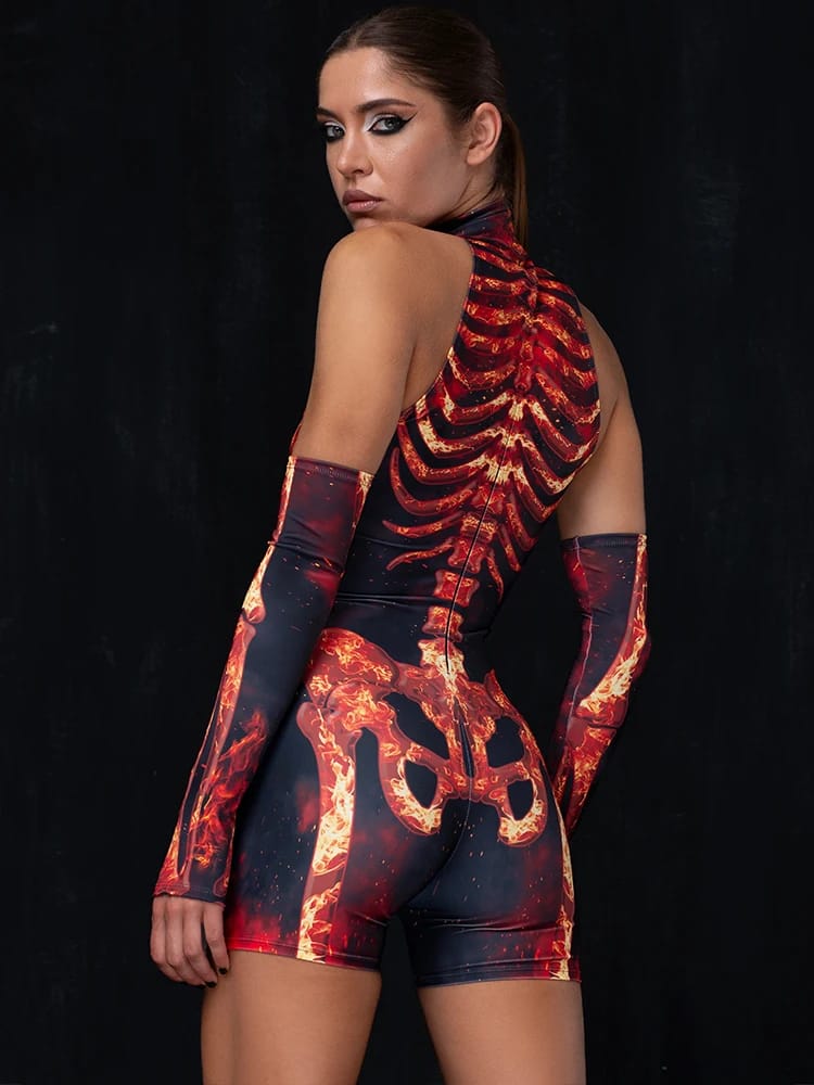 Burning Skeleton Print Playsuit - Image 4