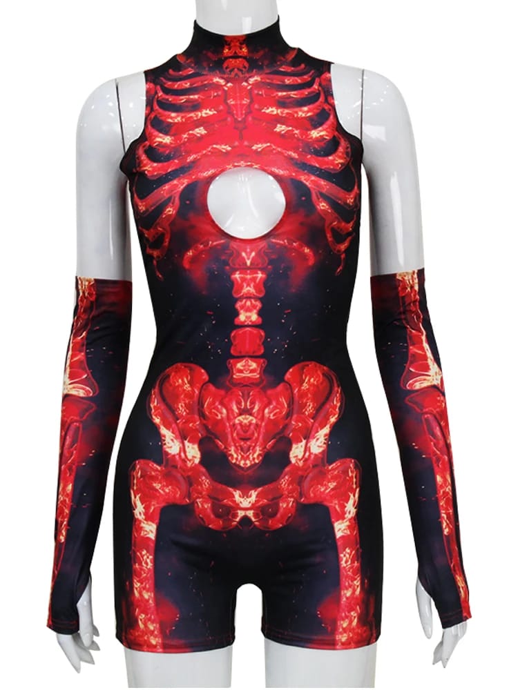 Burning Skeleton Print Playsuit - Image 6