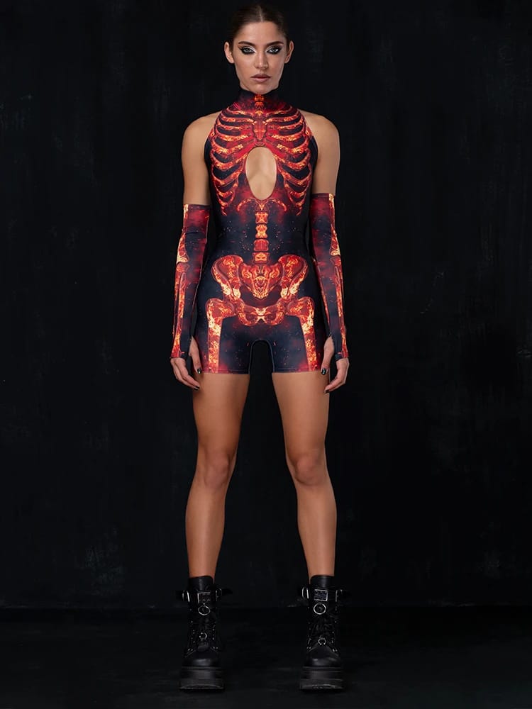 Burning Skeleton Print Playsuit - Image 5