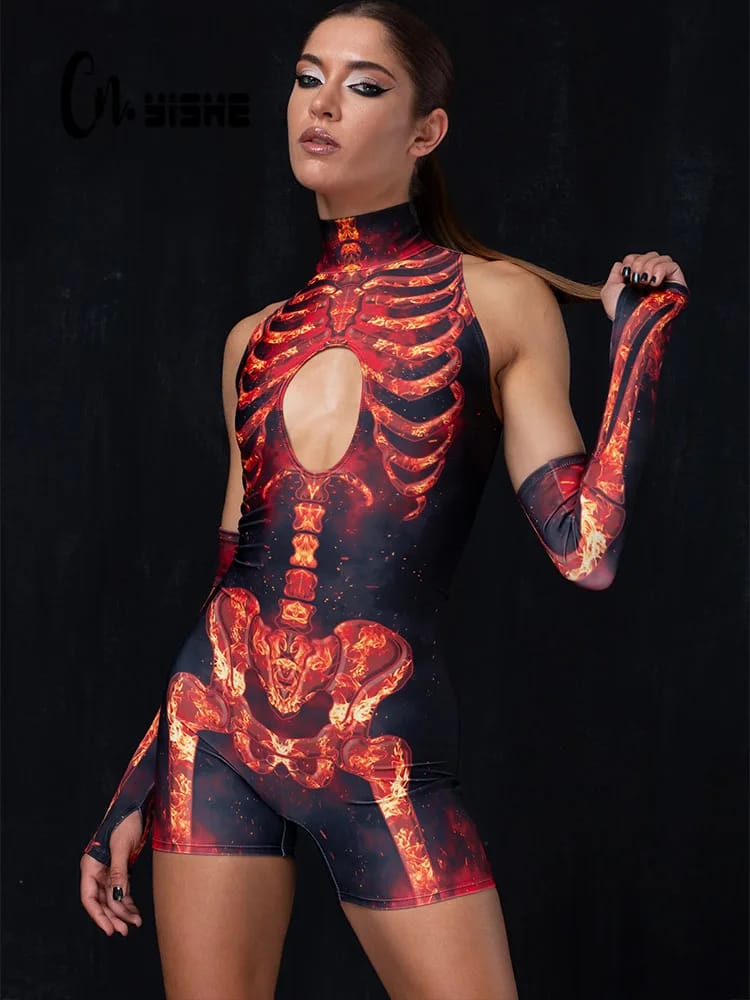 Burning Skeleton Print Playsuit