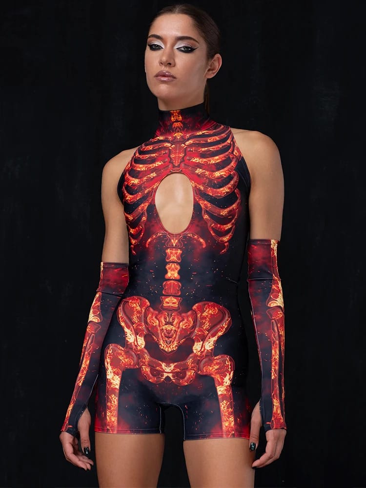 Burning Skeleton Print Playsuit - Image 2