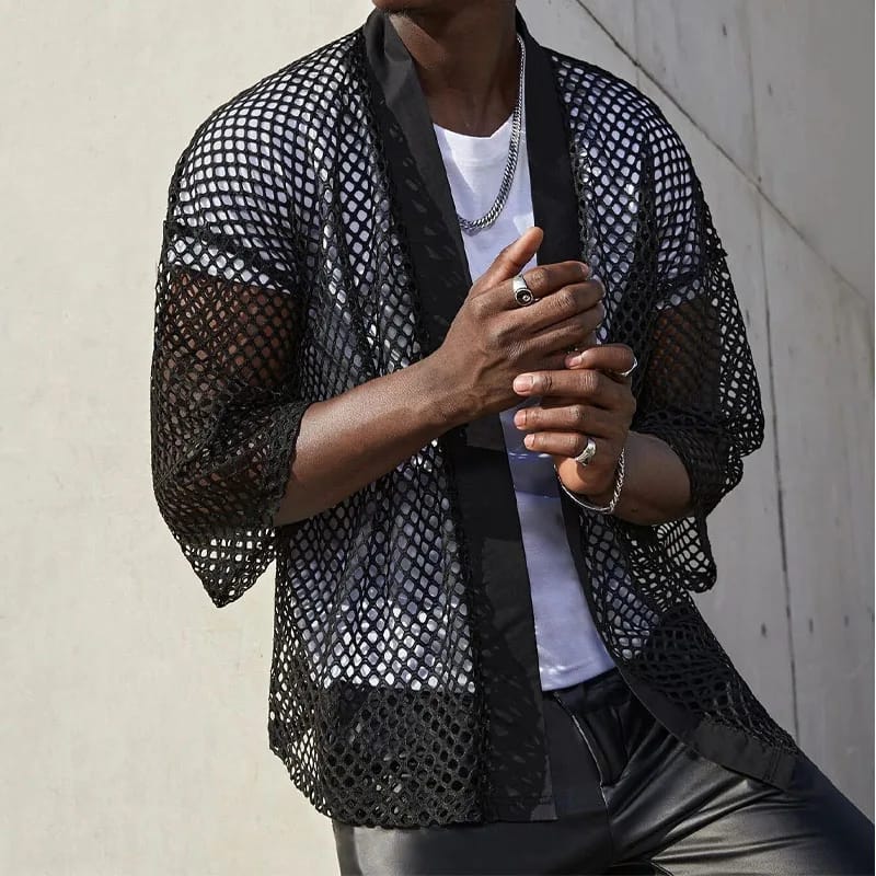 Short Mesh Kimono Shirt