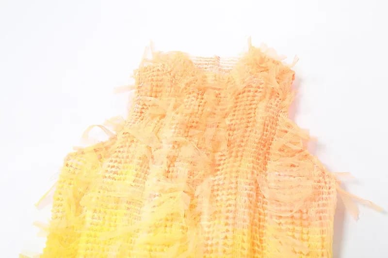 Mesh Tassel Colour Changing Mini Dress - side profile showing figure-hugging fit | Ravers Co