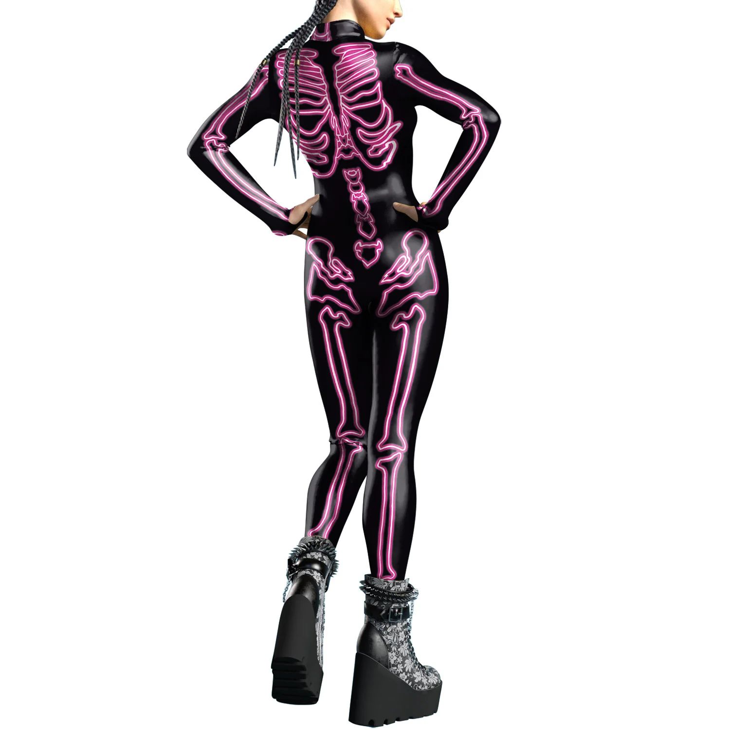 Heart Skeleton Rave Jumpsuit Pink