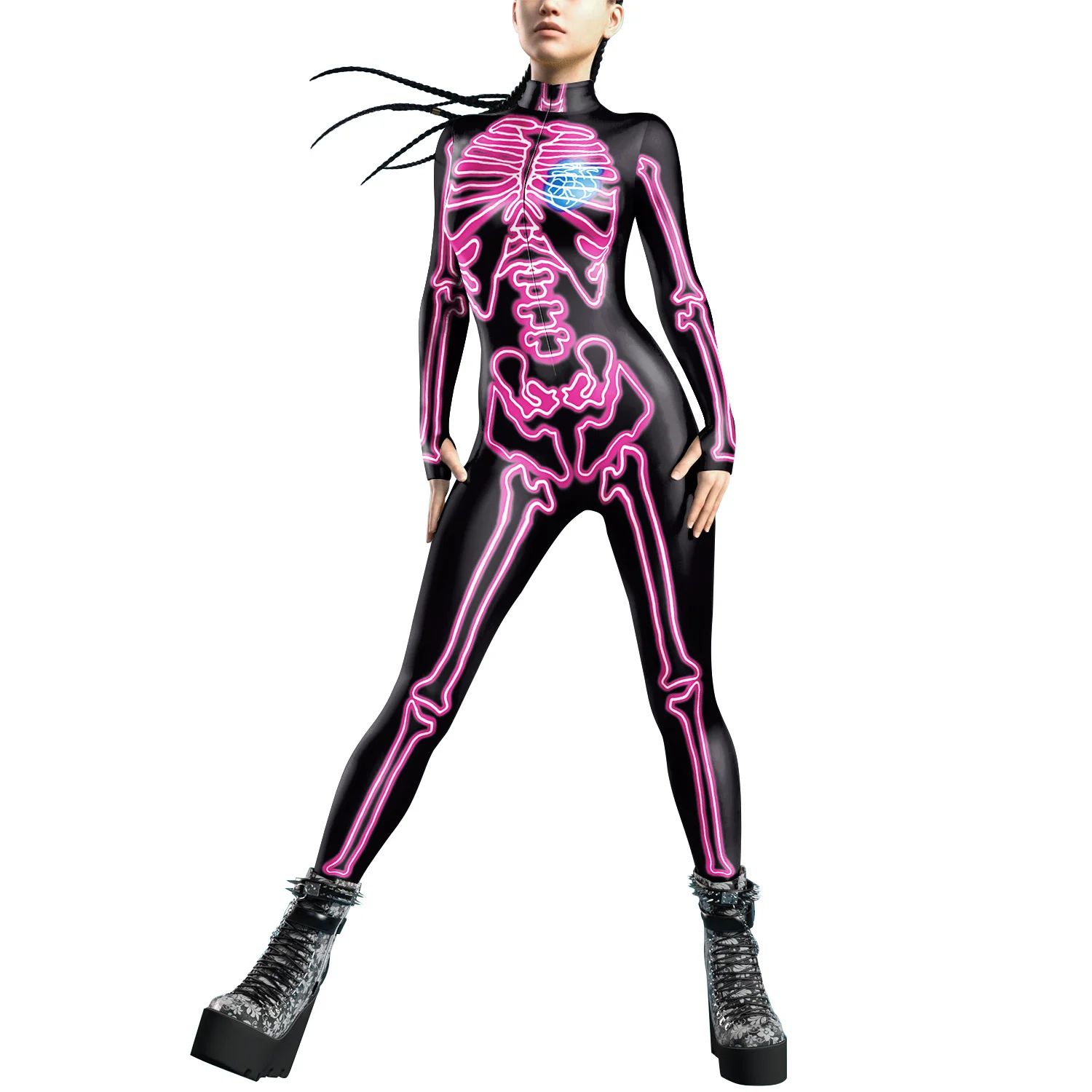 Heart Skeleton Rave Jumpsuit Pink