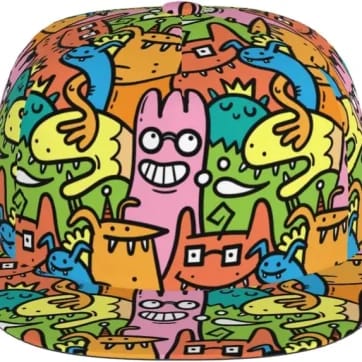 Squirmy Creatures Baseball Cap with colourful print on a white background | Ravers Co