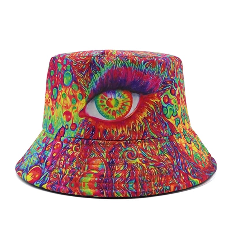 Third Eye Bucket Hat - Front view of the vibrant rainbow colour option | Ravers Co
