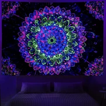 Trippy Flower Glowing Tapestry