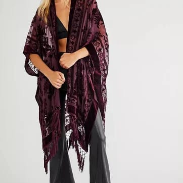 Bohemian Tassel Kimono in Crimson Velvet - Front View | Ravers Co