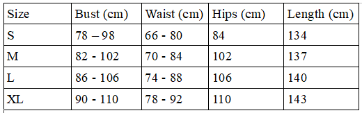 Size chart for Black Jumpsuit