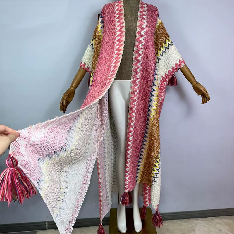 Underside view showing the crochet pattern of the Pink Trippy Poncho Cloak | Ravers Co