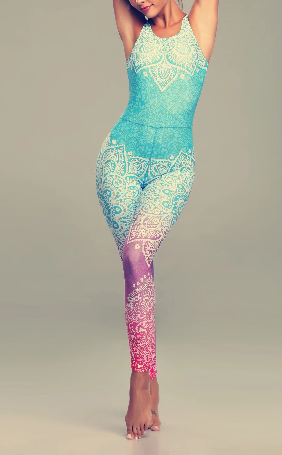 Model wearing the Pink Mandala Print Bodysuit dancing | Ravers Co