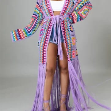 Trippy Crochet Tassel Cardigan in multiple colours - lifestyle shot | Ravers Co
