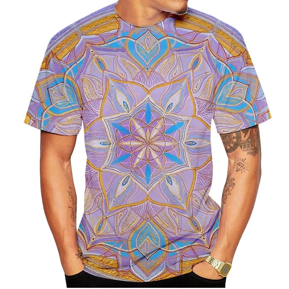 Pastel coloured t-shirt digital print of seed mandala