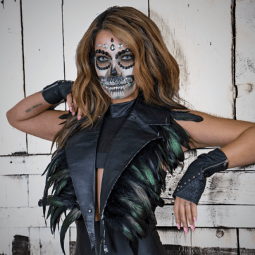 Kinky Feather Rave Vest in Black - Model front view | Ravers Co