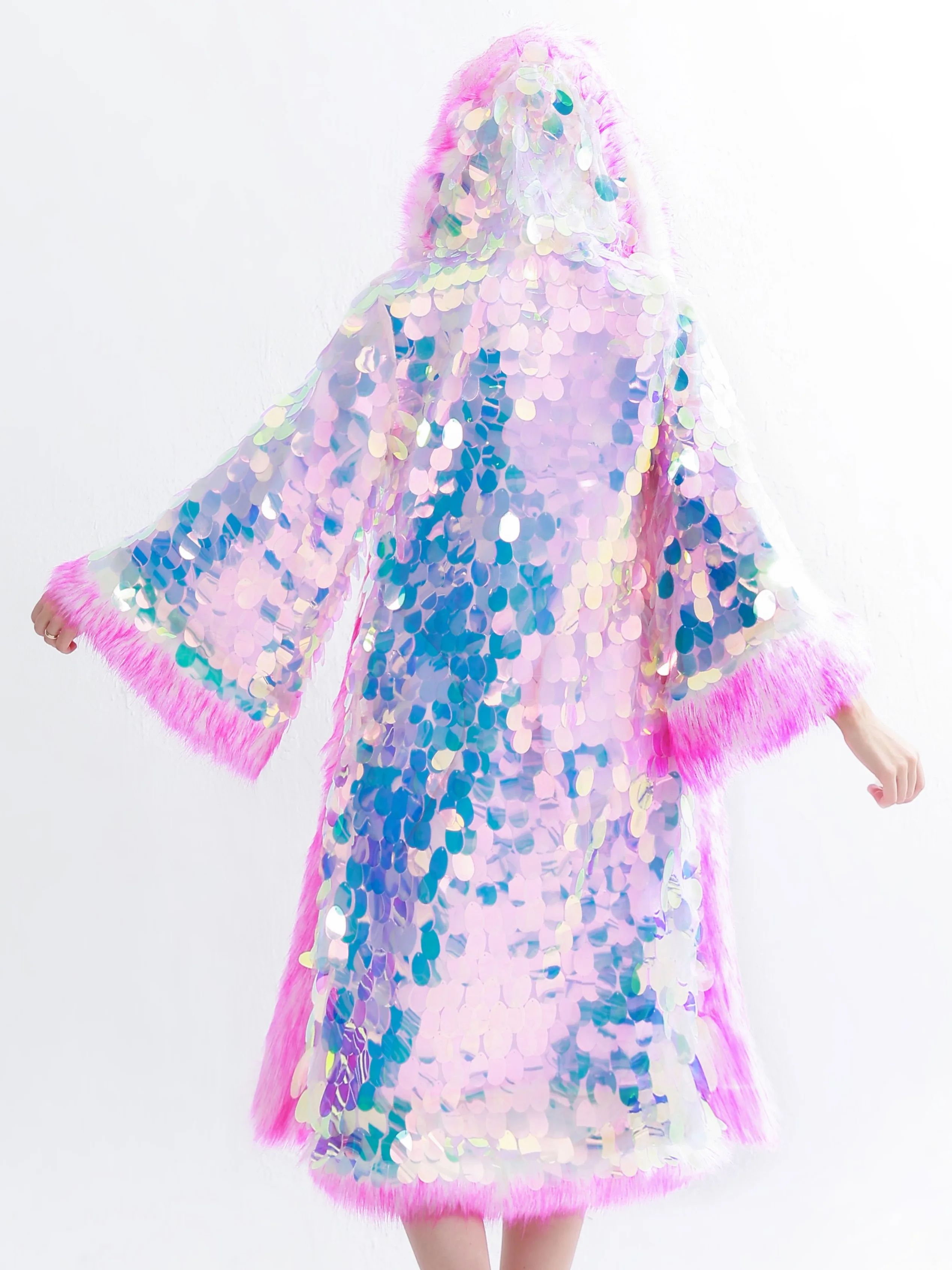 Back of LED Sequin Fur Cloak