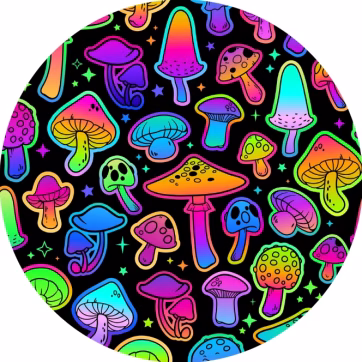 Top side picture of a trippy mushroom uv parasol