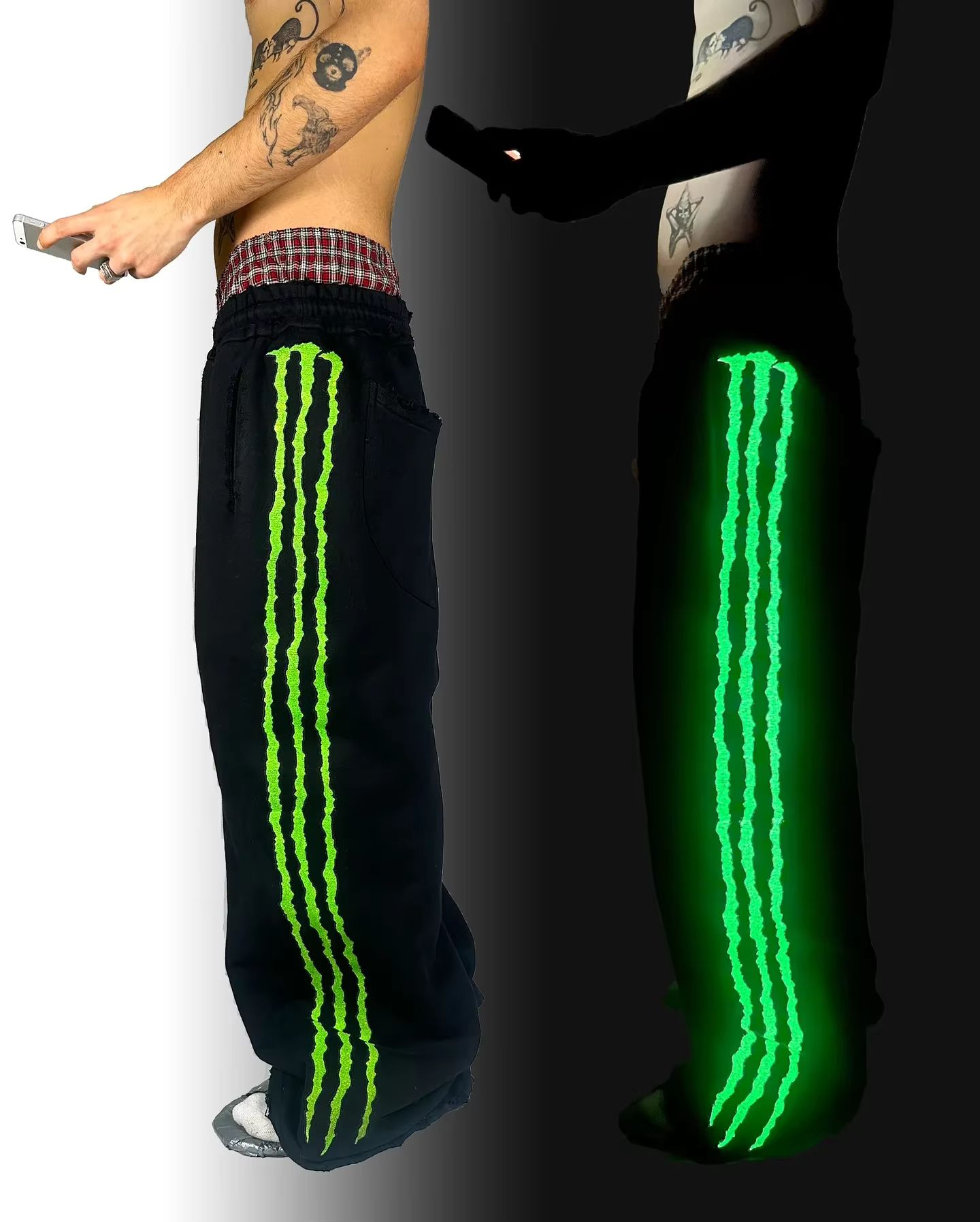 An image of the glow stripe rave pants.