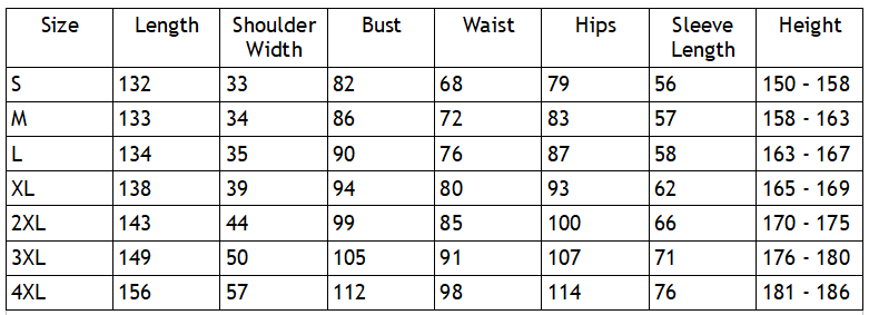 Size Chart for the Rainbow Spill Cut-Out Jumpsuit