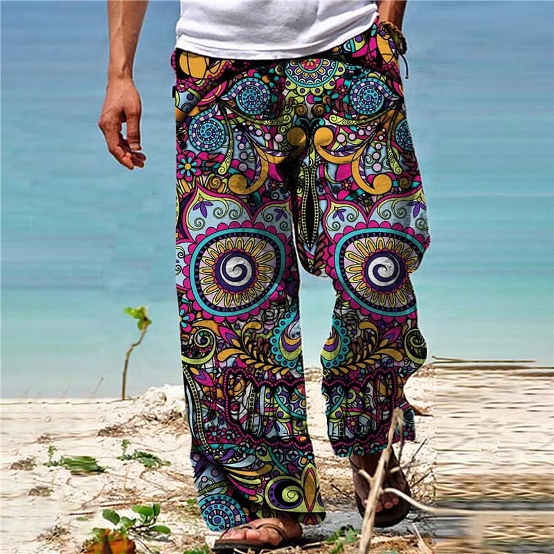 Flower Mandala Festival Pants 5 Back view of the Blue Flower Mandala Festival Pants showing fit | Ravers Co