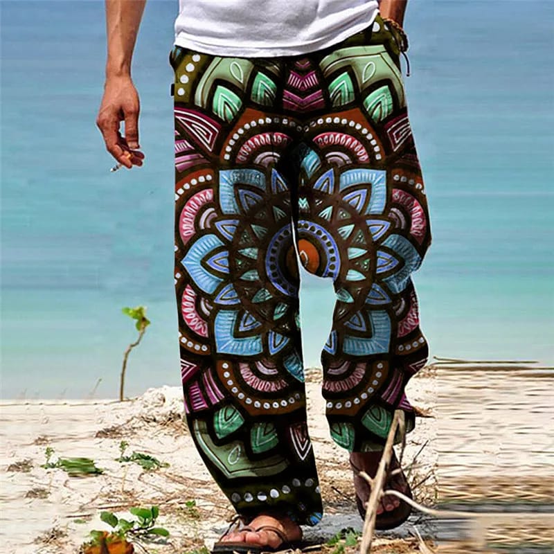 Flower Mandala Festival Pants 4 Model wearing the Yellow Flower Mandala Festival Pants at a rave | Ravers Co