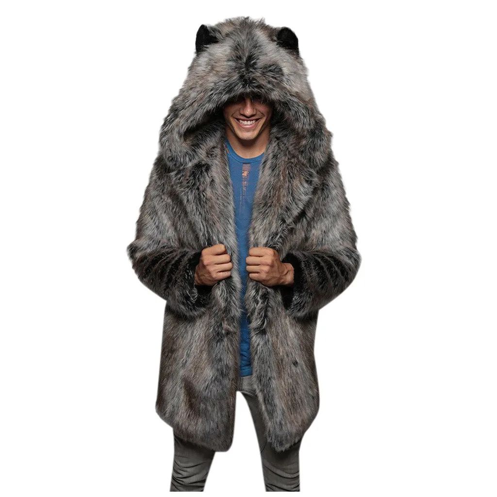 Model wearing a grey Fluffy Rave Creature Coat