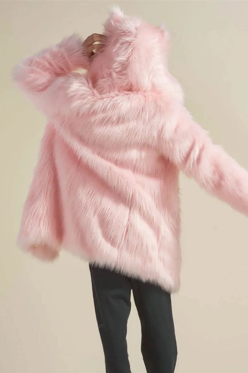 A picture of the back of the pink Fluffy Rave Creature Coat