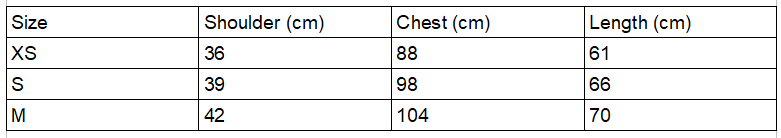 Size chart for the sequin dot rave top