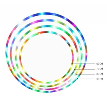 LED Glow Hoop - All four sizes (60cm, 70cm, 80cm, 90cm) shown together | Ravers Co