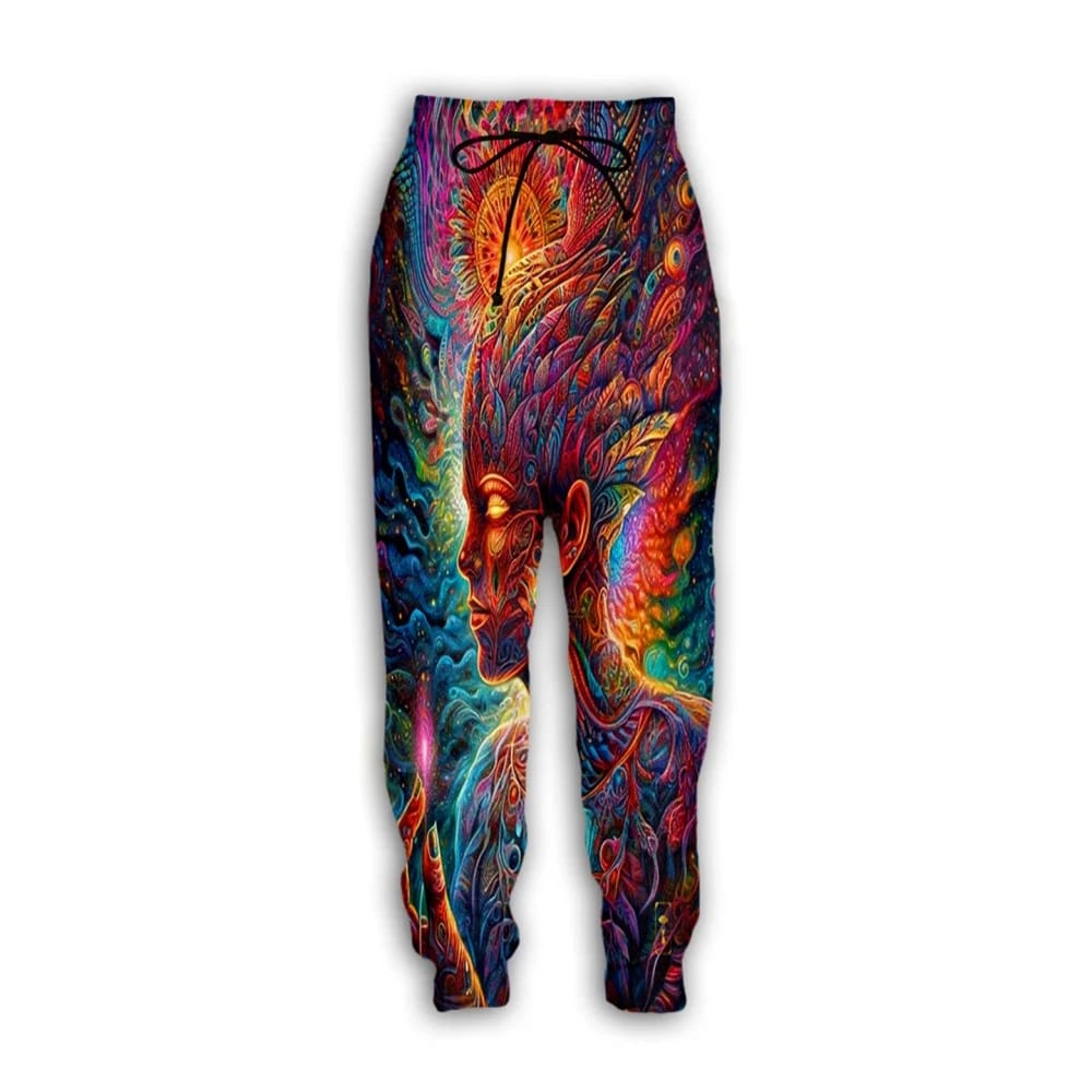 Trippy Fairy Rave Pants - full front view on white background | Ravers Co