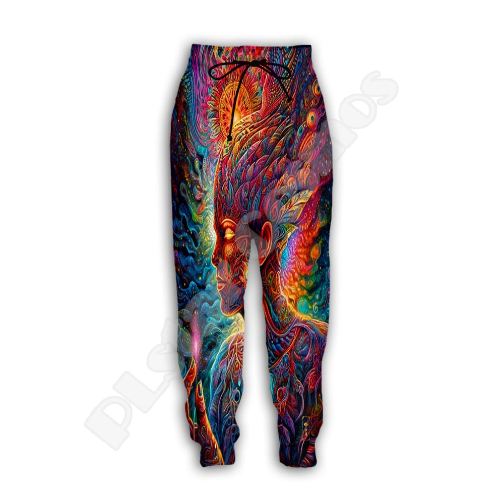 Model wearing Trippy Fairy Rave Pants at a festival setting | Ravers Co