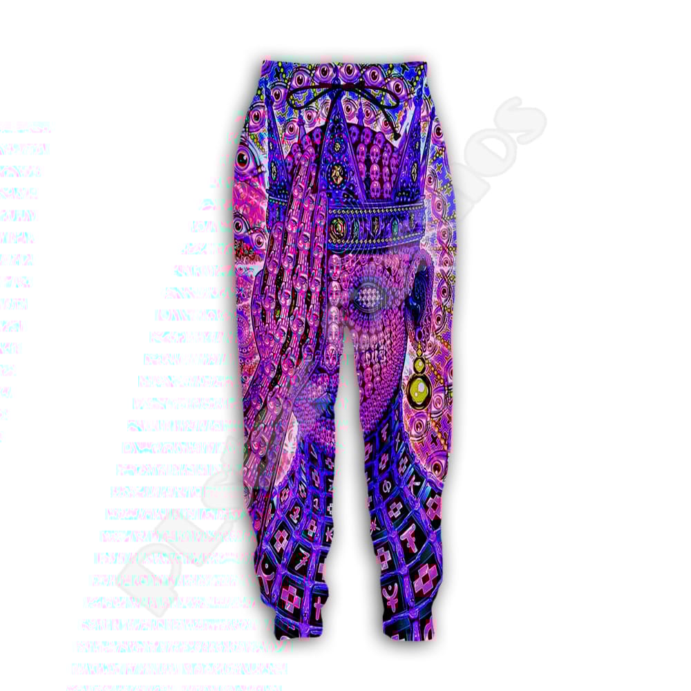 Trippy Fairy Rave Pants - close-up of the 3D psychedelic print fabric | Ravers Co