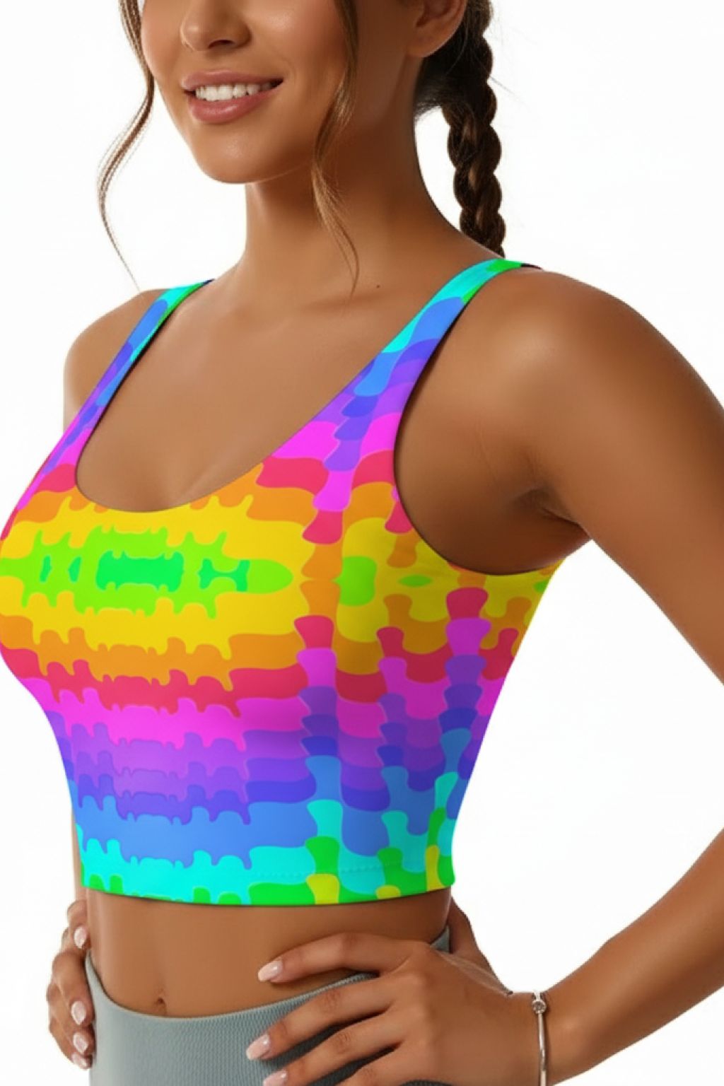Liquid Rainbow Rave Top - psychedelic pattern left side view | Ravers Co