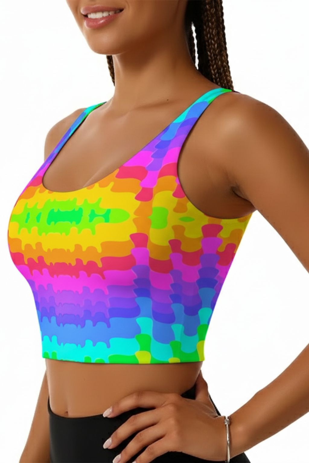 Liquid Rainbow Rave Top - psychedelic pattern right side view | Ravers Co