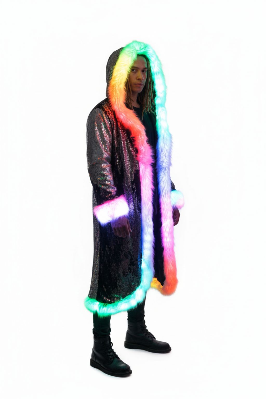 Liquid Sequin Fur Coat— Light-Up / LED left view