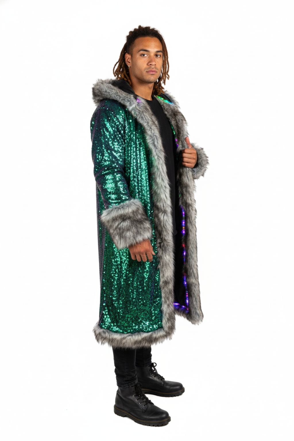 Liquid Sequin Fur Cloak — Light-Up / LED right view