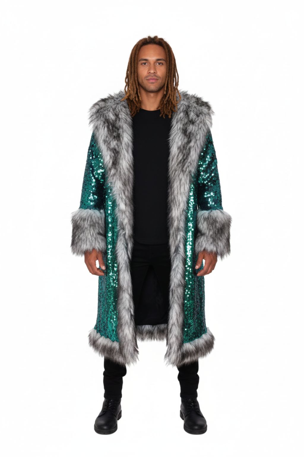 Liquid Sequin Fur Coat — Normal Lighting front view