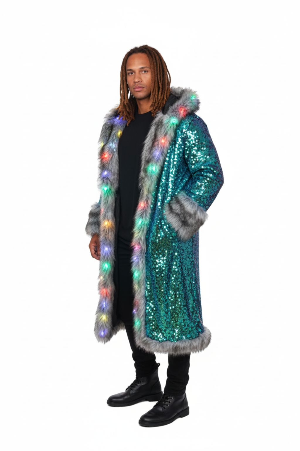 Liquid Sequin Fur Coat — Normal Lighting left view