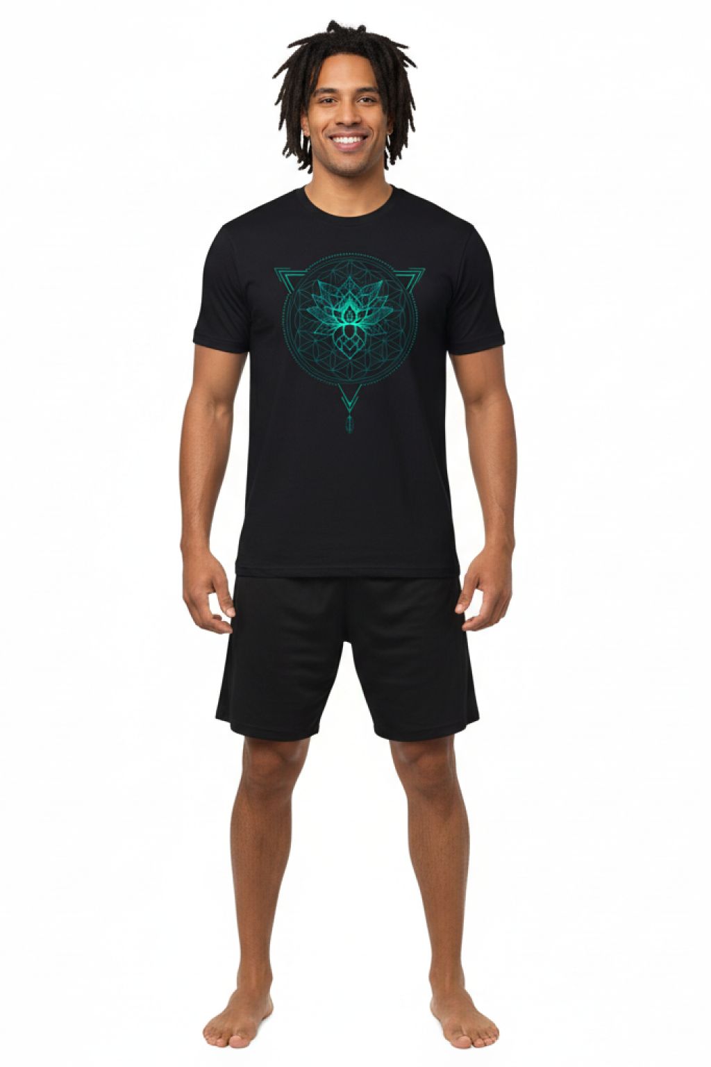 Lotus of Life T-Shirt - Black front view on model | Ravers Co