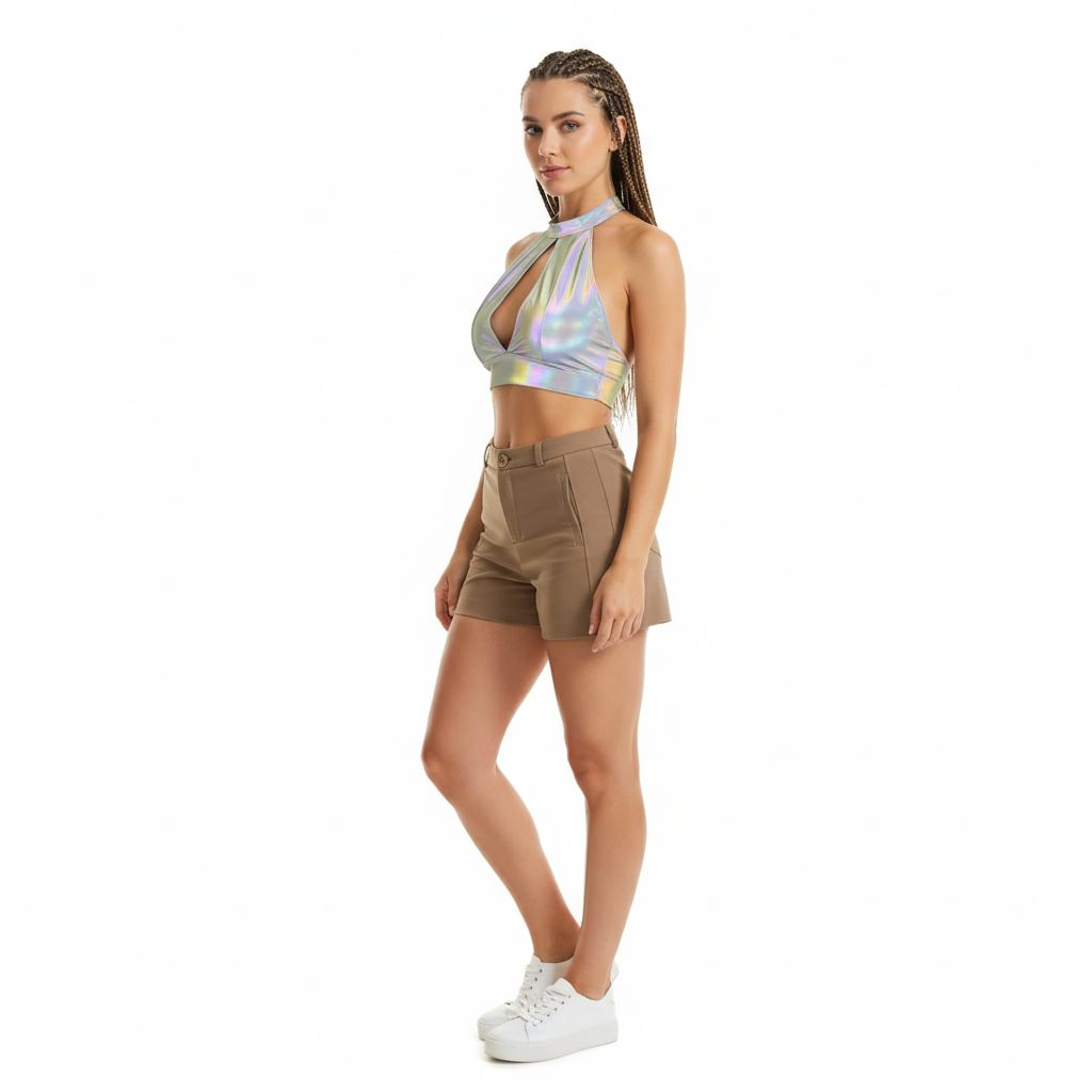 Reflective Laser Halter Crop 12 Reflective Laser Halter Crop — right view