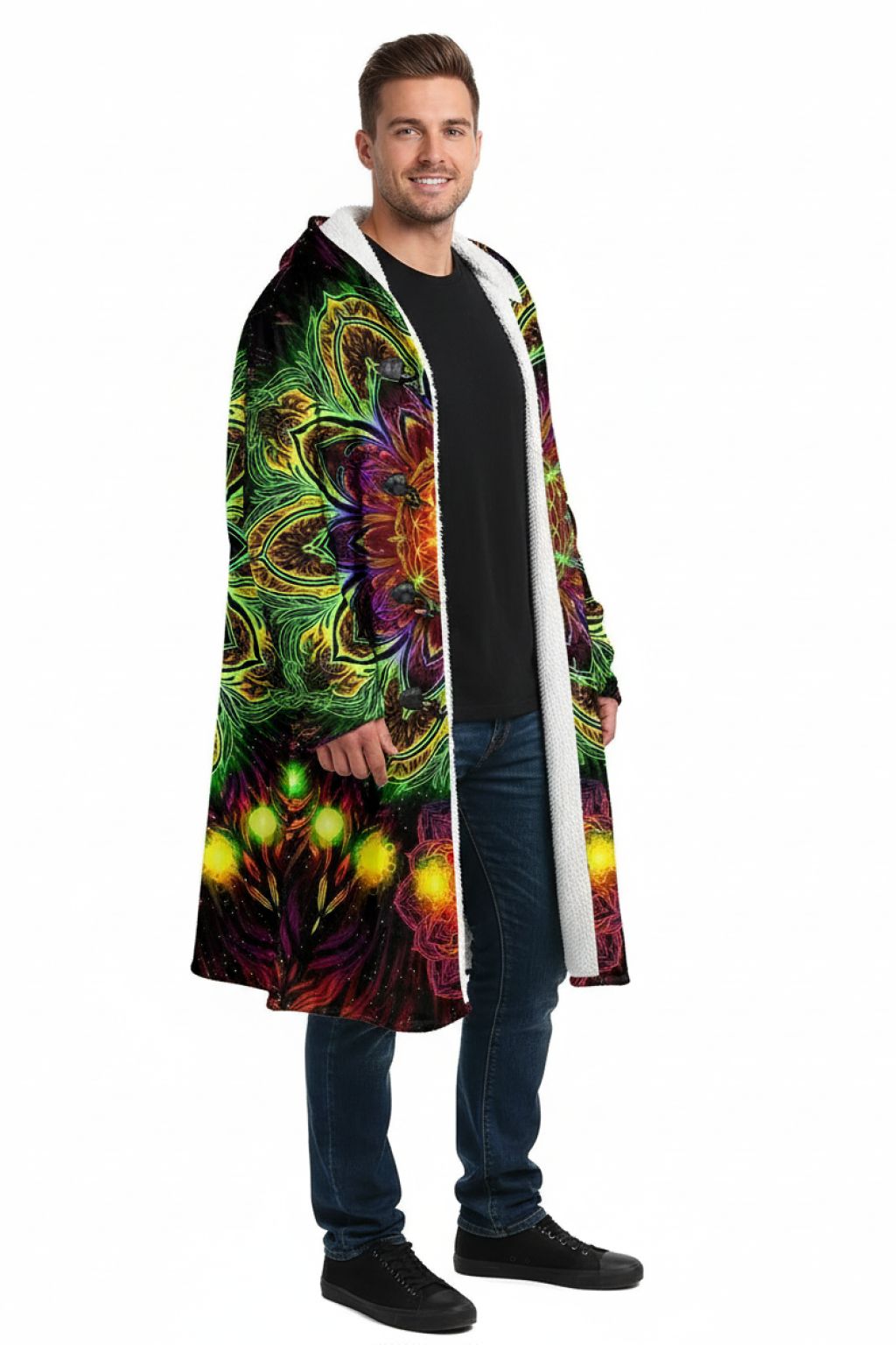 Universal Seed Dream Cloak side view showing the velveteen outer shell | Ravers Co