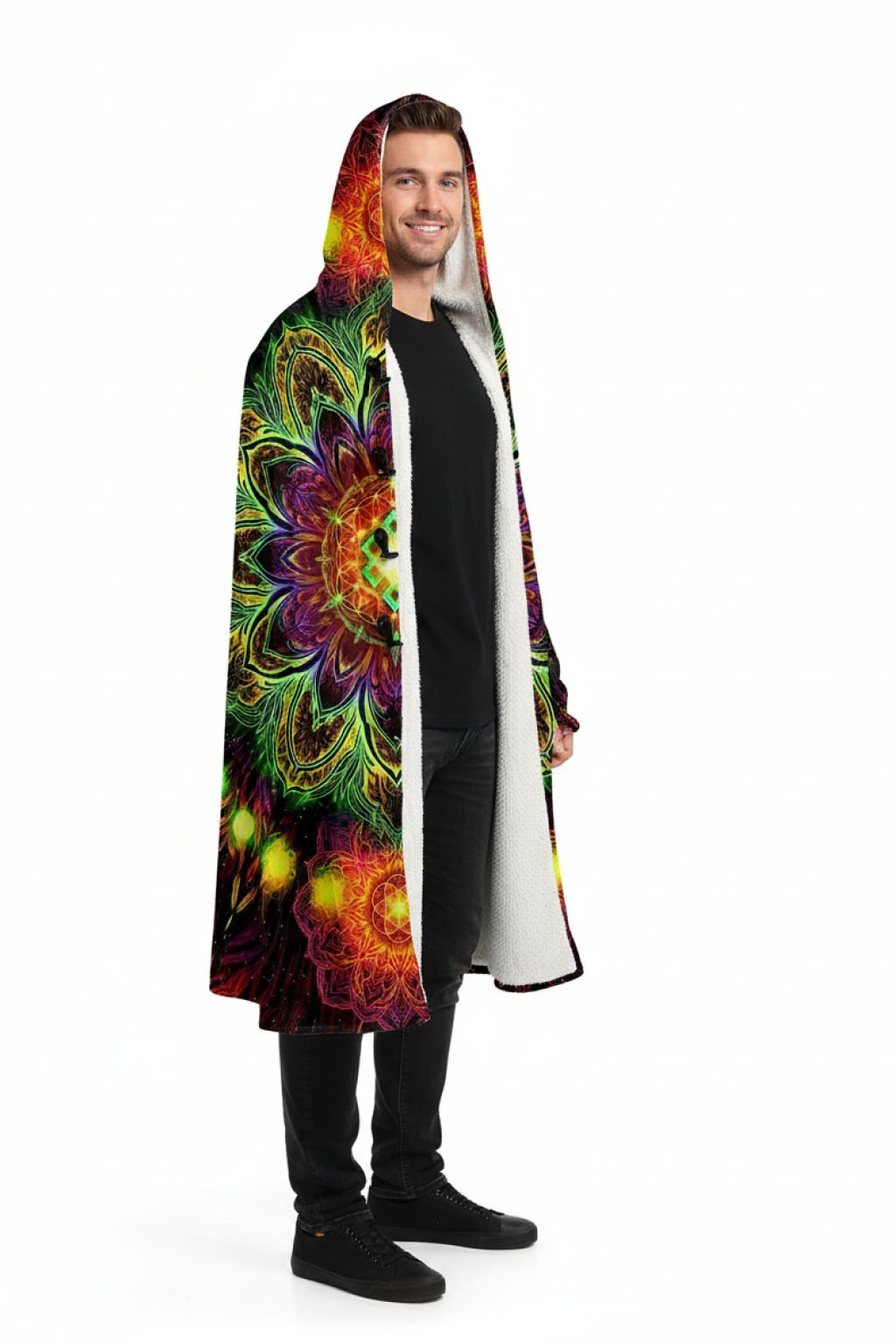 Universal Seed Dream Cloak right side view on a model at a festival | Ravers Co