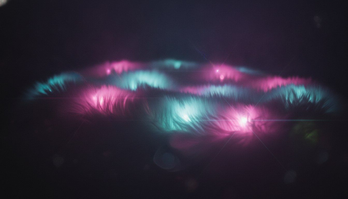 Festival Faux Fur: Coats, Hoodies And How To Choose Yours 4 Close-up of LED faux fur glowing pink and cyan from deep within the plush pile