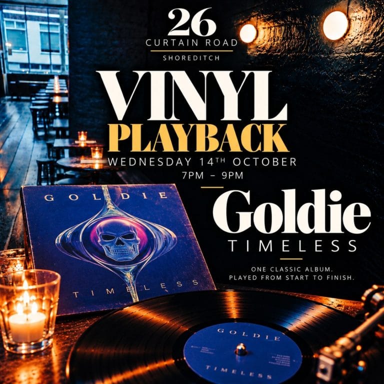 Weds Vinyl LP playback & cocktail sessions-Goldie- Timeless