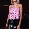 Pink Heart Chain Halter Top - front view on model | Ravers Co
